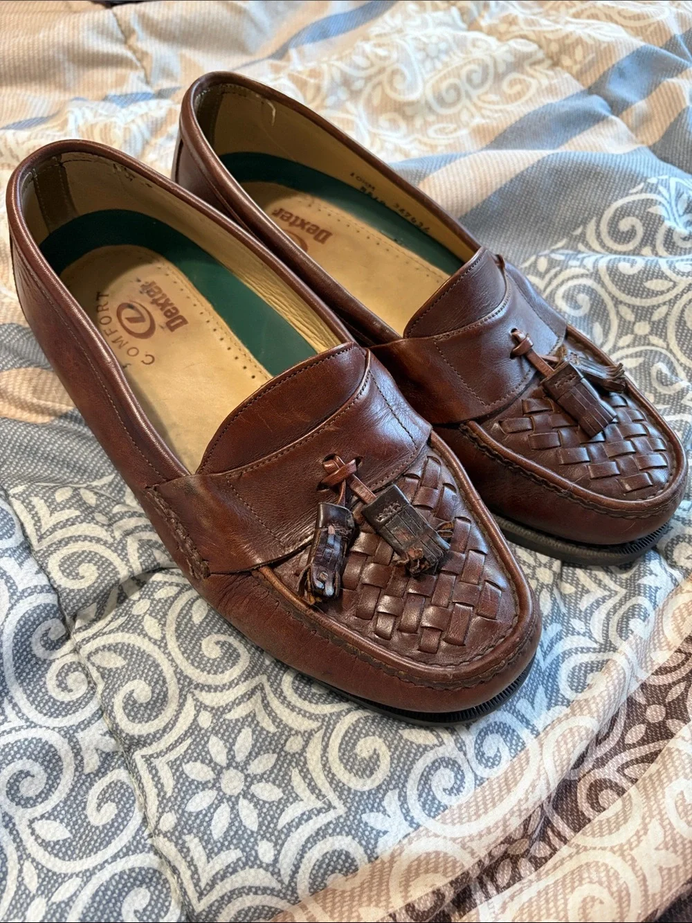 Vintage Dexter Comfort Brown Woven Leather Tassel Loafers Size 10.5